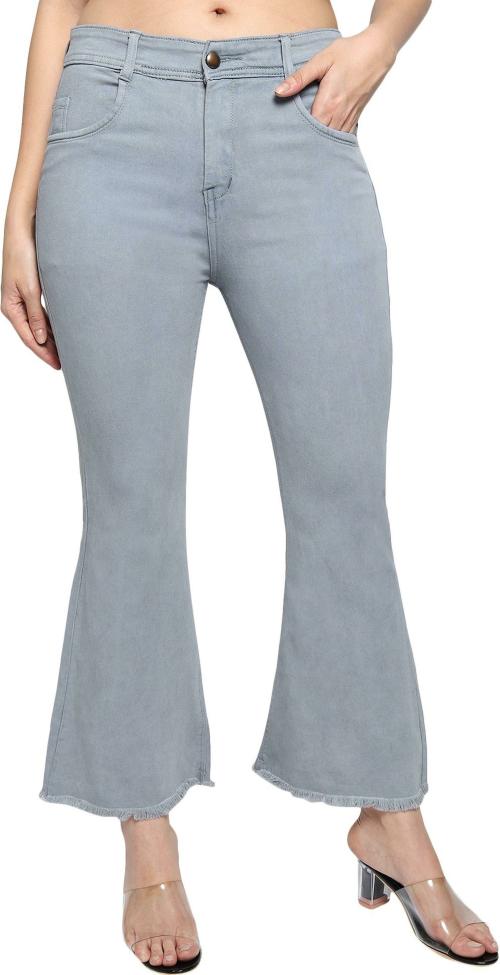 LIVE OK Women Grey Self Design Denim Bootcut Jeans
