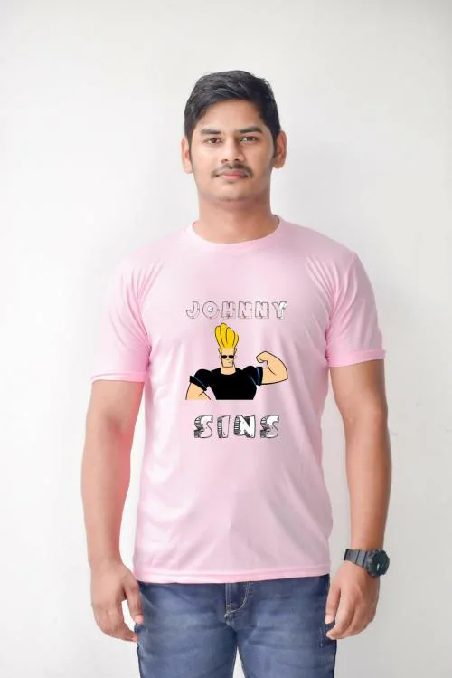 Estaban Men Pink Johnny Sins Printed Polyester T-Shirt (S)