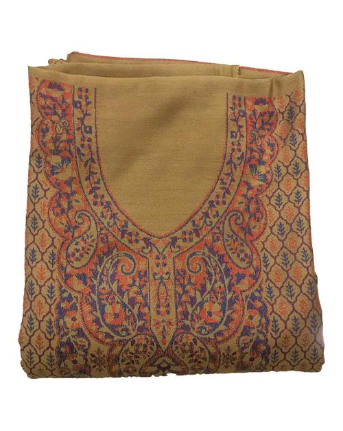 SAAKSHAAT Women's Unstitched Printed Winter Woollen Pashmina Salwar Suit Dress Material with Shawl - (Free Size) - Brown-2