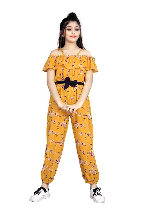 RK Maniyar Girls Rayon Floral Printed Regular Fit Jumpsuit: The Latest in Fashion Trend for Girls! (Yellow)