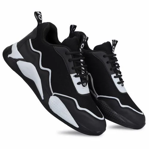 Ranway Shoe Men's Black Mesh Comfortable Lace-Up Sports Shoes