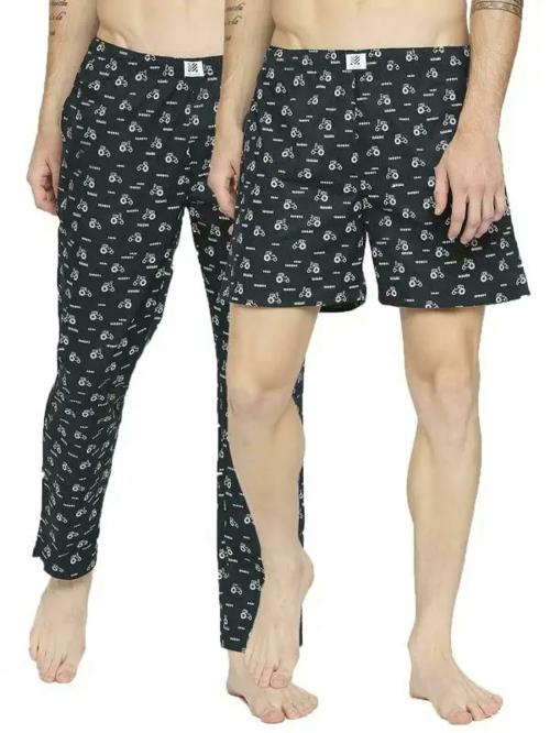M.M Men Black Printed 100% Cotton Pack of 2 Shorts ( XL )