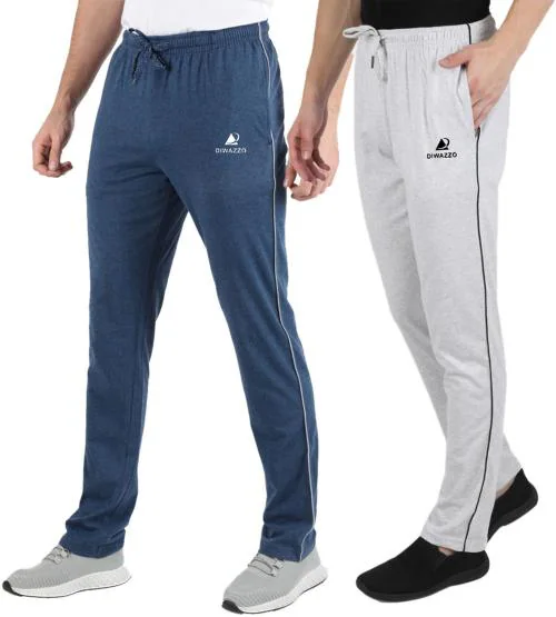 Diwazzo Men Blue, White Solid Pure Cotton Pack Of 2 Track Pants (Xl)