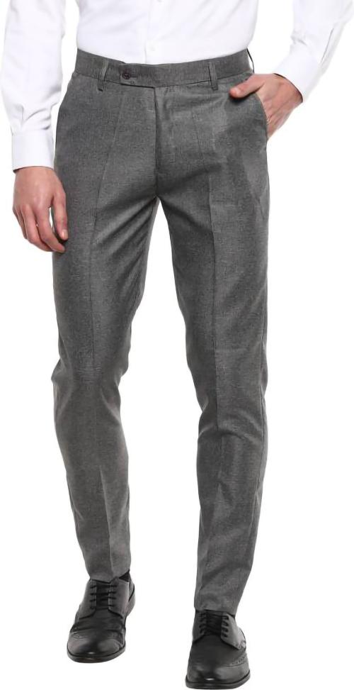 INSPIRE Men Grey Self Design Viscose Rayon Formal Trousers - 30