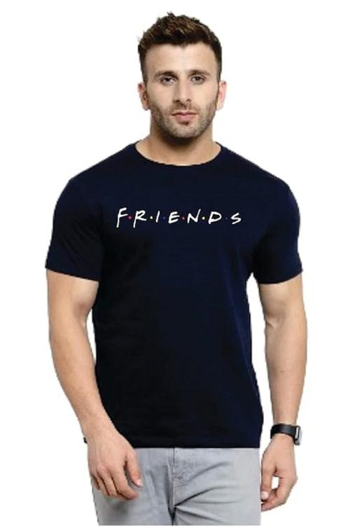 Just Teesing Friends Print Men's Half Sleeves Crew Neck T-Shirt, Cotton Printed Tee (Navy Blue _ X-Large)