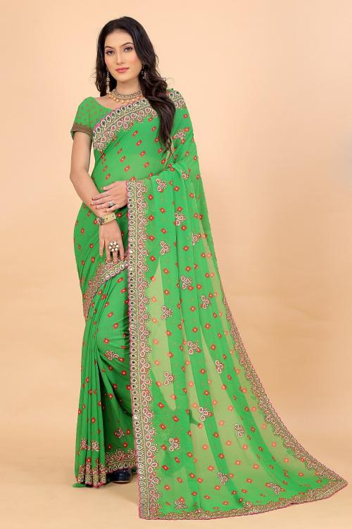 Jivanis Women's Gota Patti & Cut Work Border Georgette Saree With Unstitched Blouse Piece (0.8M L)