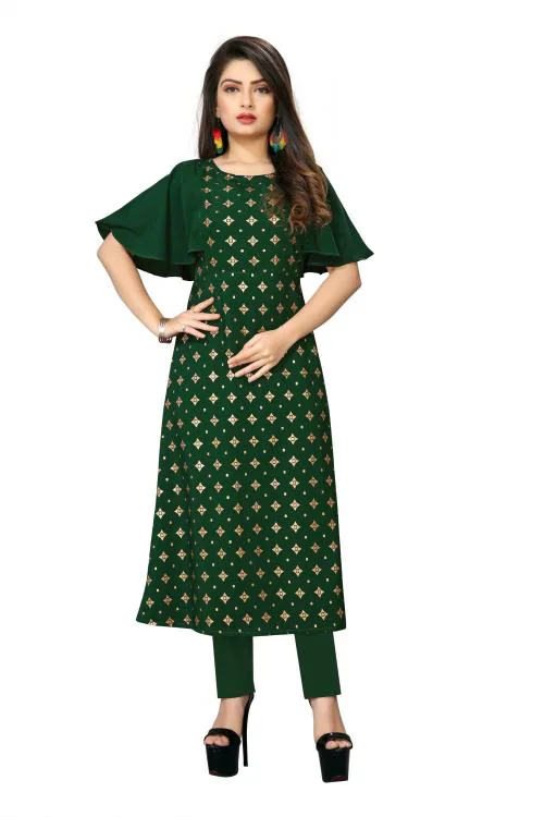 Stree Mantra Women Green Printed Poly Crepe Single A-Line Kurta (M)