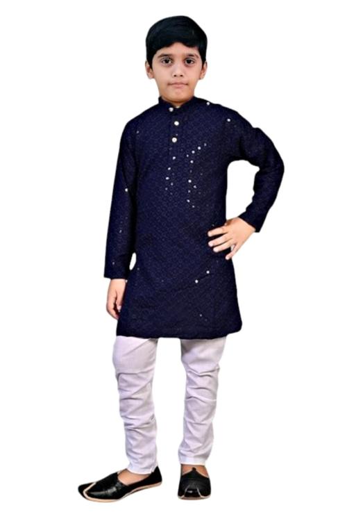 Pohar Creation Boys Ethnic Wear Sequence Kurta Pyjama Set DN05 6-7 Years (Navy)