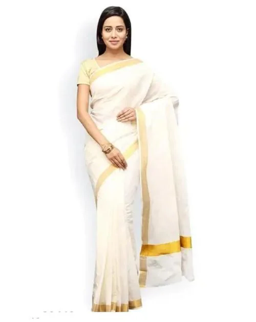 Jay Kannaa Tex Handweaved Kerala Kasavu Cotton Saree for Women / Kerala sarees for women / Kuthampully sarees for women - With Blouse
