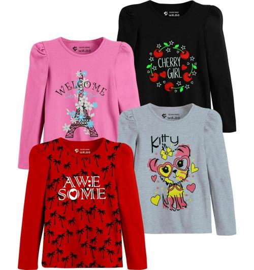 Silverfang Girls Multicolor Printed Pure Cotton (Pack of 4) T-shirt