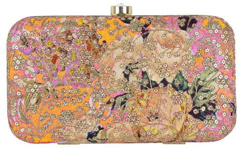 Tooba Handicraft Gold Women Designer Clutch Bag With Chain Strap