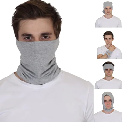 SAANU BY SAANVI Cotton Head Wrap Buff Bandana, 9 in 1 Bandana, Helmet Cap, Hair Band, Face Mask for Riding Bikes, Suitable for Both Men and Women (Light Grey)