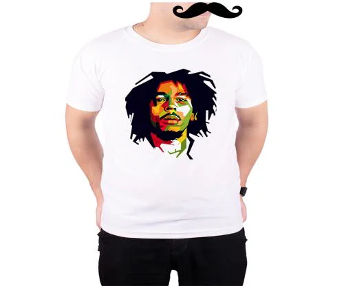 Mooch Wale Bob Marley Colorful Geometric Art White Quick-Dri T-shirt For Men - White, XL