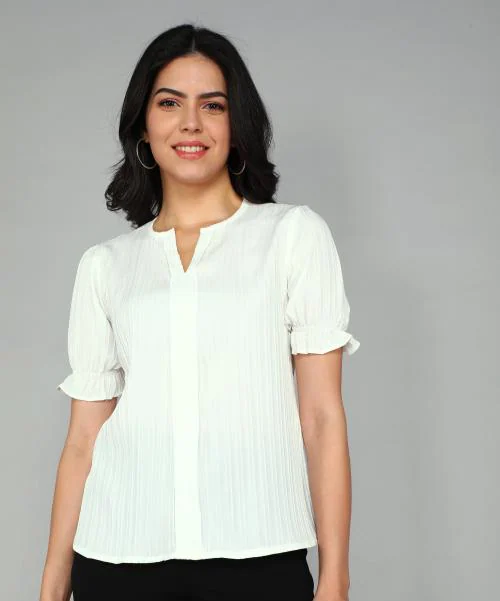 Stylistico Puff Sleeves Top For Women | Puff Sleeves Lining Textured Western Top For Women Office Women White Xl