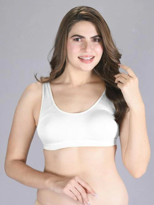 Lux Venus White Wire Free Slip on Moulded Full Coverage Sports Bra (White)