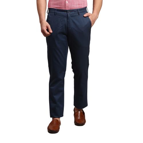 Buy ColorPlus Slim Fit Solid Blue Trouser Online at Best Prices in ...
