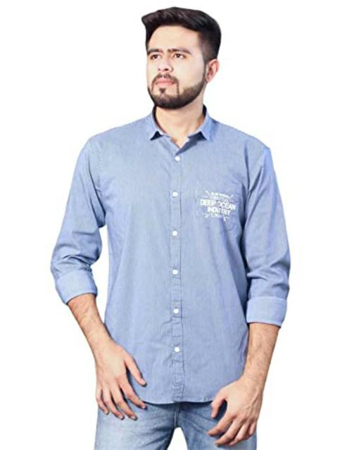 Golden Crow Men Blue Cotton Striped Spread Casual Shirt