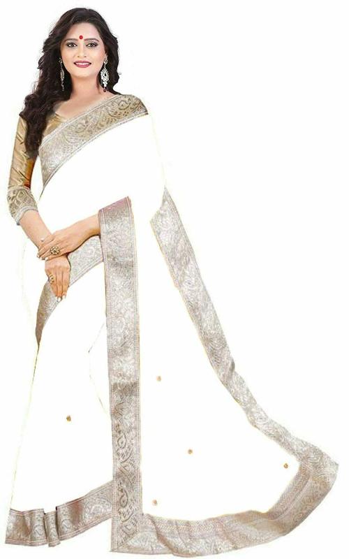 Effigy Onlinehub Women White Georgette Saree