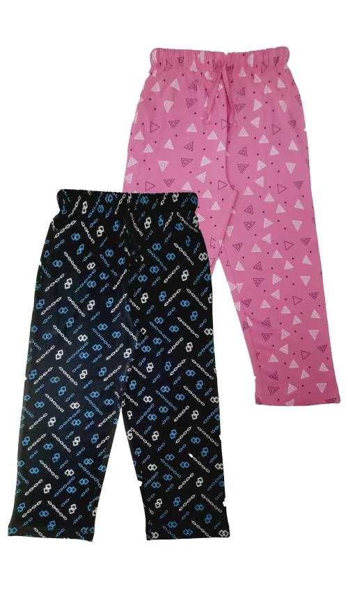 Little Funky 100% Pure cotton printed Regular fit track pants for Girls - Pack of 2 pcs