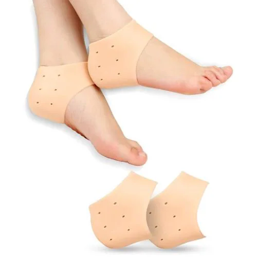 DJ FINDER Silicone Gel Heel Pad Socks for Pain Relief - 1 Pair (Beige, Free Size)