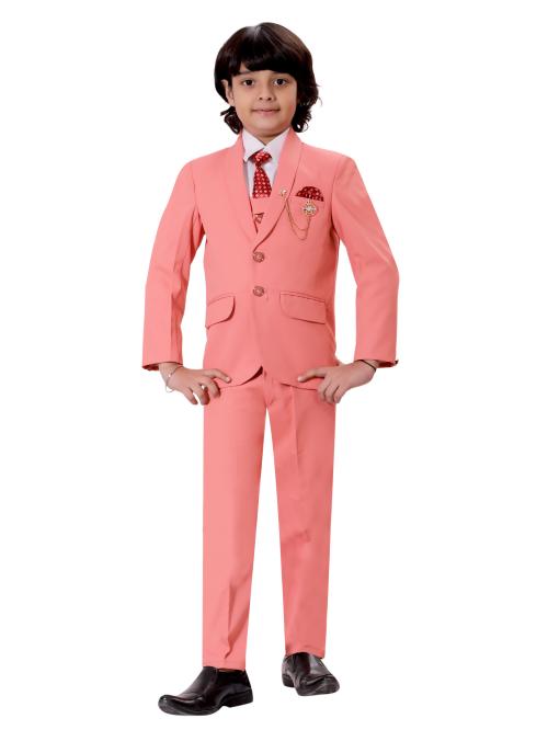 BT Dezines Kids 5-Piece Coat Pant Suit Set For Boys (7-8 years, Pink)
