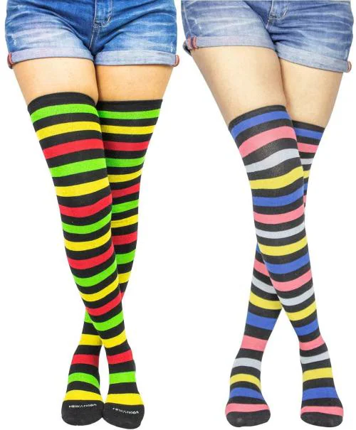 Neska Moda Women Multicolor Striped Stockings