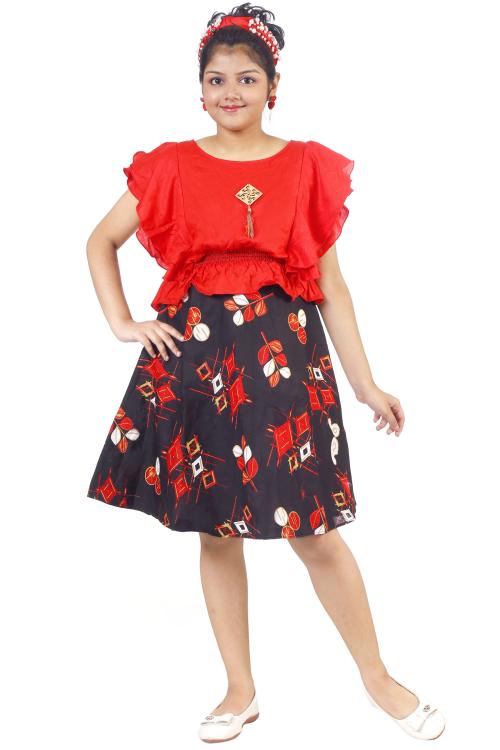 KAARIGARI Girls Red Applique 100% Cotton Single Dresses & Frocks | Dresses | Kids Wear | Girls Dress | Kids Dress | Frock | Frock Girls | Girls Frock | Dresses For Girls | Kids Girl Dress | Frock For Girls | Baby Girl Dresses | Dress For Girls