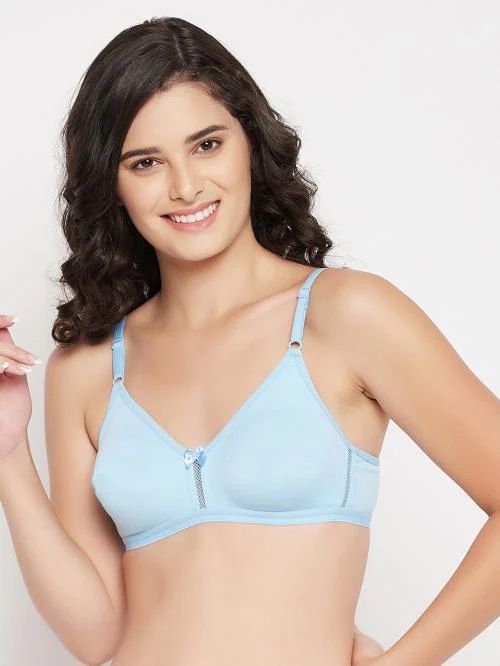 Clovia Blue Solid Cotton Single T-Shirt Bra