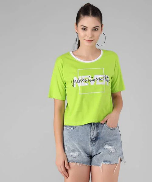 Viral Trend Women Printed Round Neck Pure Cotton Light Green T-Shirt