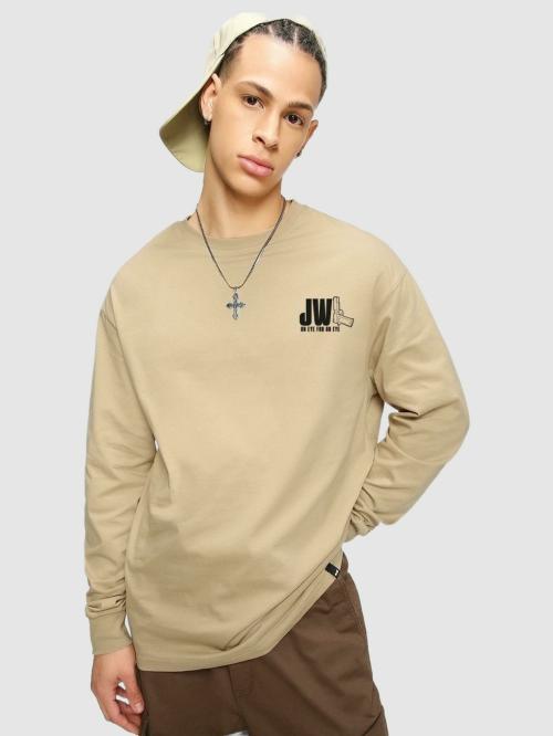 Bewakoof Men's John Wick 4/1 Brown Graphic Print Round Neck Full Sleeve Oversized Fit T-Shirt