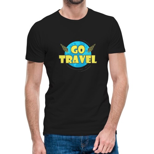 Citees Go Travel Quote Black Colour Men's Half Sleeves Bio Washed Cotton TShirt