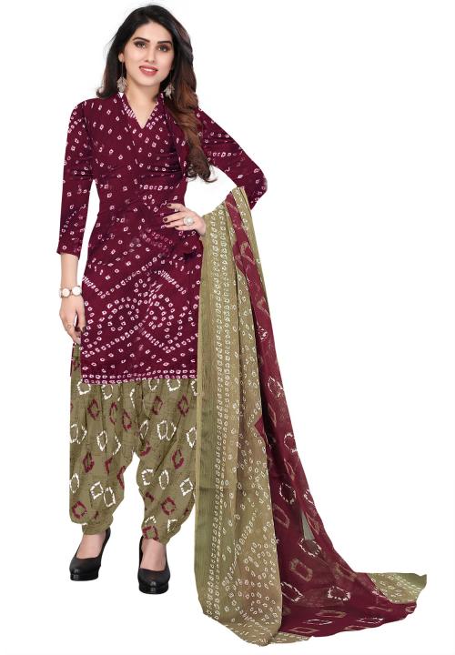 Salwar Studio Women's Maroon & Bronze Synthetic Printed Unstitch Dress Material with Dupatta