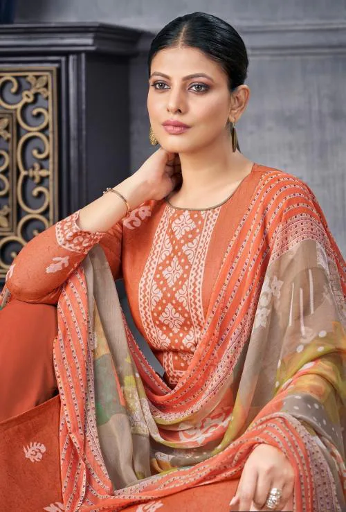 THE JAZZBAAT Cotton Unstitch Salwar Suit Material | Unstitched Kurta Set | Salwar Suits For Women | Print Unstitched Salwar Suit Material | Dress Material For Women (Orange)