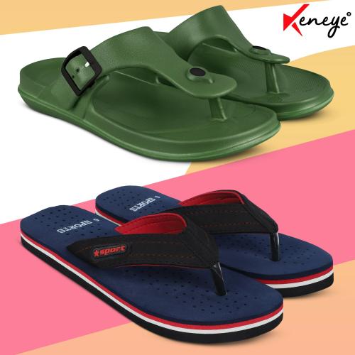 Keneye Ultra Soft Comfortable & Breathable Upper Flip Flop & Slipper Combo For Men Pack Of 2 Pair