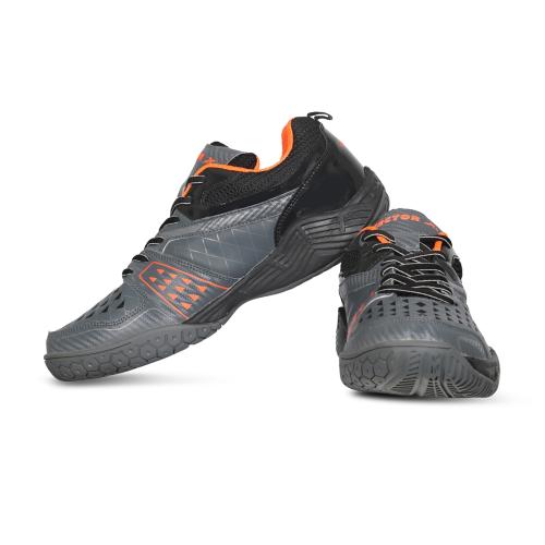 Vector X CS-2500 Court Shoes for Men (Grey-Black-Orange)
