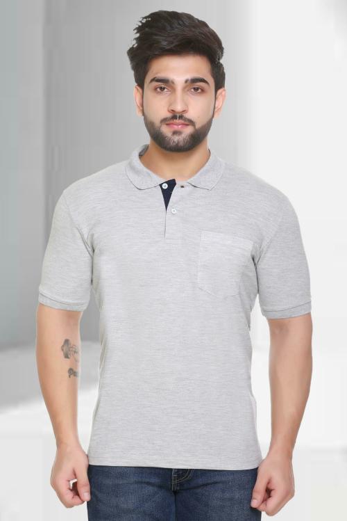 Topluck Grey Men Solid Cotton Blend Polo T-shirt - JioMart