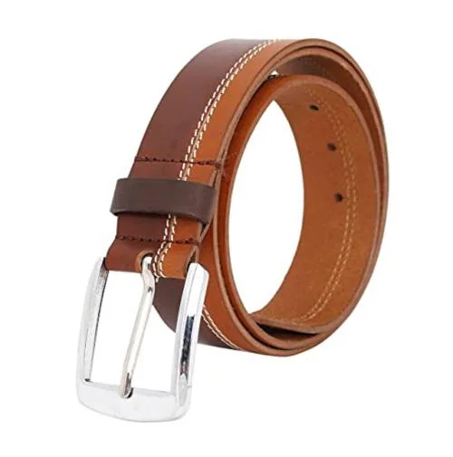 CIMONI Stylish Casual Trendy Men's Genuine Leather Belt with Stitch Accent (Color - Brown, Waist Upto - 38, Original Leather Belt)
