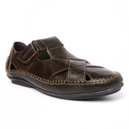 Buckaroo: MACK Natural FullGrain Leather Brown Casual Closed Sandal For Mens