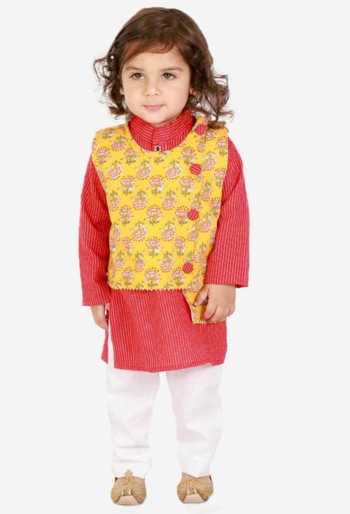 KID1 Floral Jacket Kantha Kurta Pyjama set