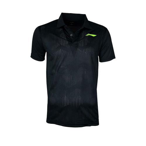 Li-Ning Unisex Black Solid Polyester Polo Badminton T-Shirt XXS