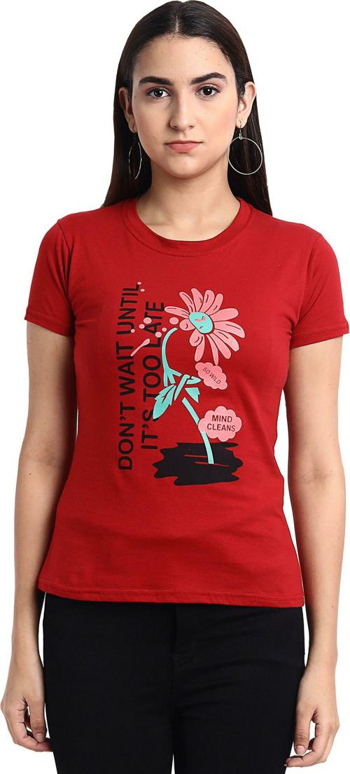 Fabflee Women Red Printed Pure Cotton Tshirt l women tshirt l tshirt for womenWomen tshirt | Tops for women | T shirt for women | Women Tops | T shirt | Women | Tops