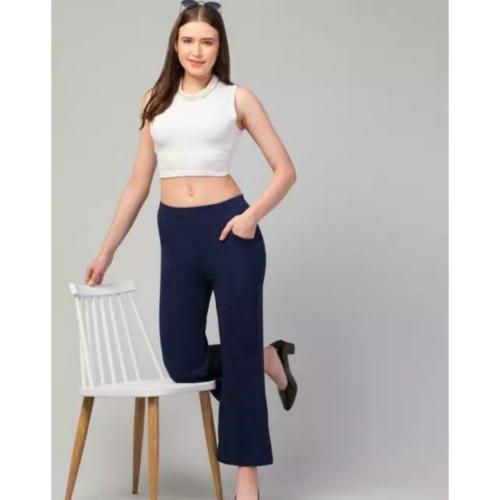 CLOTERI Casual Flat-Front Bootcut trouser for Women- Navy Blue-size-S
