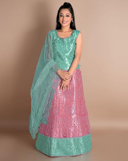 HALFSAREE STUDIO Pink Party wear Kids Lehenga in Net (36)