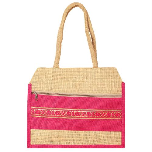 SB BAGS Pink Jute / Shopping Bag / Shopping Bag // Shopping Bag Bag With Zip Closure