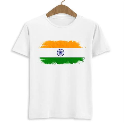 Komy Polyester Fabric White Color Tiranga, Indian National Flag Printed Tshirt for Mens & Womens -XL