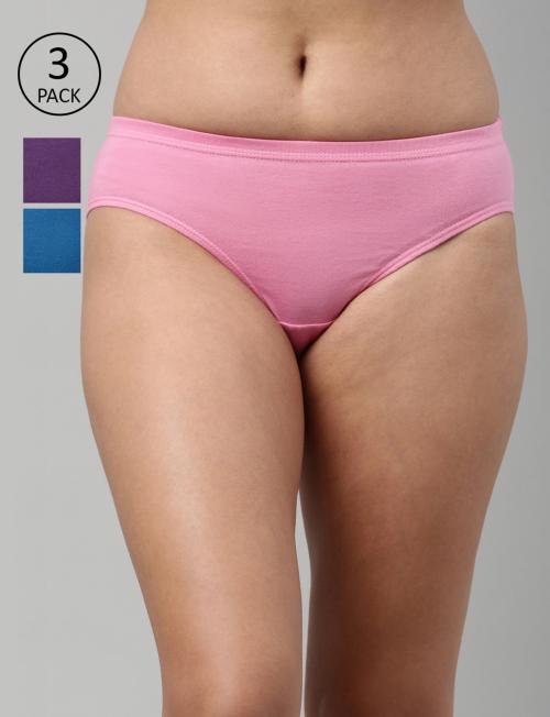FEELINGS Amelie Cotton Hipster Panties for Women Pack of 3 | Stretchable Full Coverage Snug Fit Inner Elasticized Waistband | Assorted Colours
