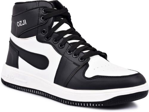 OZJI Premium Artificial Leather Ankle Sports Shoes Basketball Sneakers For Men (Black)