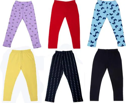 Tik Tok Wears Girls Multicolor Printed Cotton Blend Pack of 6 Leggings