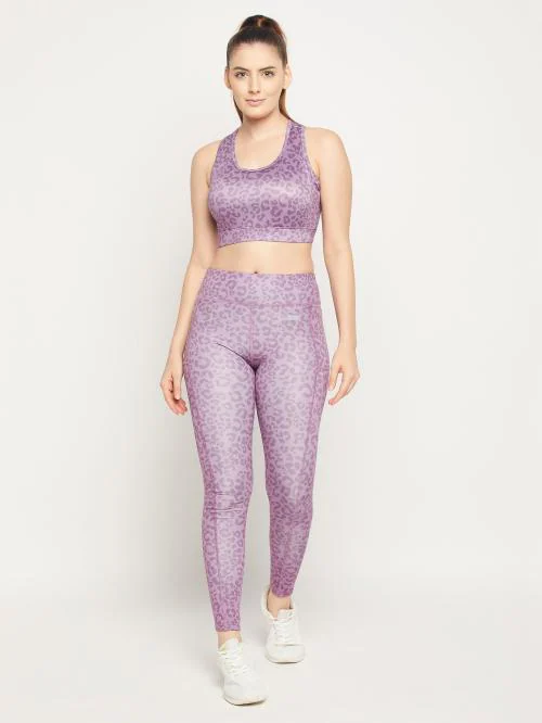 Clovia Women's Purple Animal Print Polyester Pack of 2 Tracksuit