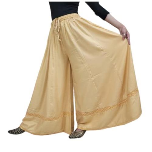 MILLIONISH Women and Girls Beige Solid Cotton Rayon Blend Kali Lehenga Palazzo with Full Flared and Qureshia Lace on the Borders (36)